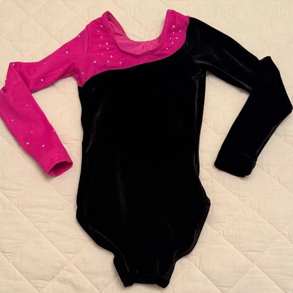GK Black and Pink Leotard with Silver Detailing